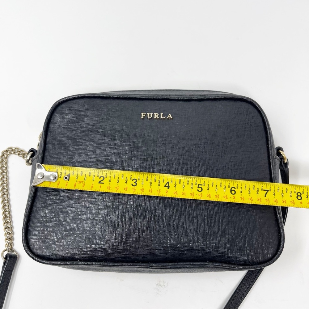 Furla Black Saffiano Leather Camera Crossbody Bag Chain Zipper Top 7x5.5 in - Picture 13 of 15